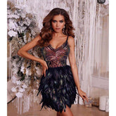 Sequin Feather Details Mini Dress