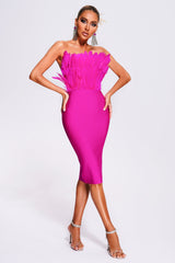 Alyia Elegant Feather Bandage Midi Dress