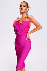 Alyia Elegant Feather Bandage Midi Dress