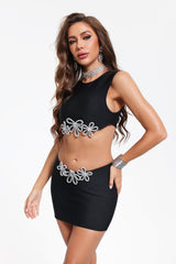 Alyia Elite Cutout Rhinestone Bandage Set Dress