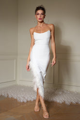 Strapless Feather Bandage Midi Dress