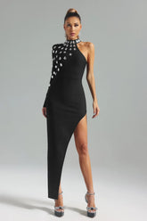 Alyia Slant Shoulder Diamond Bandage Dress