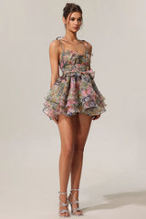 Kelly Sleeveless V-neck Lacing Flounce Mini Dress