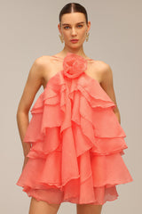 Halter flower lace-up sleeveless mini dress
