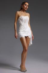 Alyia Lace Ruche Corset Celeb Dress-White