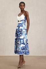 Alenna Halter Floral Printed Top And Skirt Two-Piece Set