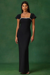 Allure Diamond Maxi Red Dress-Black