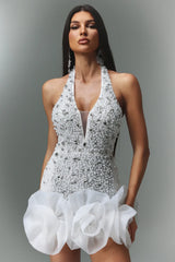 ALANA MINI WHITE RHINESTONE DRESS
