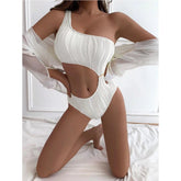 Solid White One Piece Swimsuit Irregular Hollow Out Bikini One Shoulder Backless Monokini Beach Swimwear