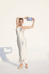 CELEB FUR IRREGULAR MAXI DRESS-WHITE