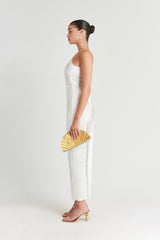 CELEB FUR IRREGULAR MAXI DRESS-WHITE