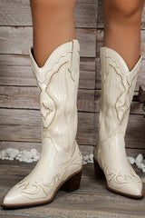 White Cowboy Western Knee High Boots Design Chunky Heel Long Boots Ridding Shoes
