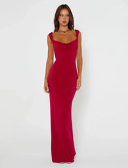 CHIC BACKLESS MAXI DRESS-RED
