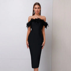 Alyia Off-Shoulder Feather Dress