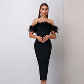 Alyia Off-Shoulder Feather Dress