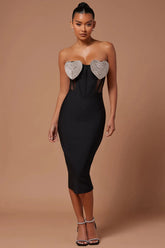 Elena Off Shoulder Corset Heart Style Dress-Black