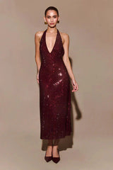 Allure Sparkling Midi party Dress -Purplish red
