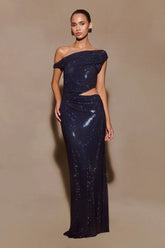 ALLURE SPARKLE CUTOUT MAXI WEDDING DRESS-BLUE