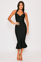 Alyia-Black Halterneck Fishtail Bandage Dress