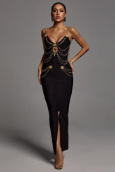 Chain Diamond Slim Fit Tight Bandage Dress-Black