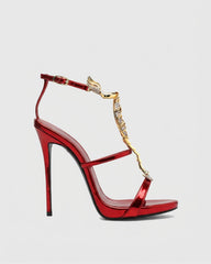 Pia Rhinestone Scorpion Strap Sandals In Red