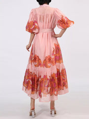 Button Front Puff Sleeve Dress