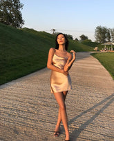 Champagne Banquet Dress Split Suspender Skirt