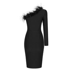 Fur One-shoulder Mesh Dress