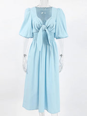 Smocked Puff Sleeve Midi Dress