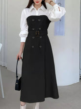 Two Tone Long Sleeve Collared Neck Dress