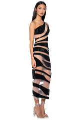 Elerla One Shoulder Mesh Striped Party Dress