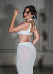 Kaira Cutout Mesh Midi Bandage Dress-White