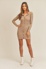 Mable Button Up Ribbed Mini Shirt Dress
