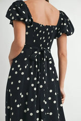 MABLE Polka Dot Puff Sleeve Midi Dress