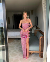 Elira Strapless Sequined Bow Maxi Dress