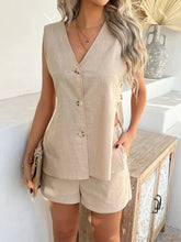 Devine Button Down V-Neck Tank and Shorts Set