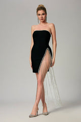 Wrapped Panel Tassel Slit Party Dress