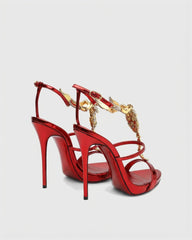 Pia Rhinestone Scorpion Strap Sandals In Red