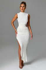 ALESA MIDI BACKLESS DRESS-WHITE