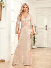 Sequin Slim Fishtail Bridesmaid Banquet Evening Dress