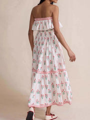 Floral Strapless Ruffle Dress