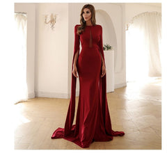 Alyia Split Sleeve Mesh Insert Maxi Prom Dress