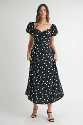 MABLE Polka Dot Puff Sleeve Midi Dress