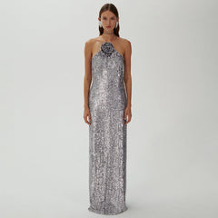 Celeb High End Sequin Backless Maxi Dress