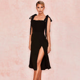 Bow Tie & long backless Midi Dress