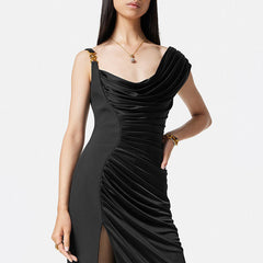 Eleg Satin Maxi Dress-Black
