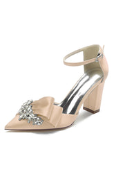 Champagne Chunky High Heel Shoes with Bow