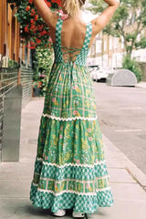 Printed Square Neck Tiered Dress