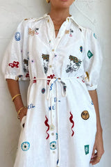 Printed Button-Up Midi Shirt Dress