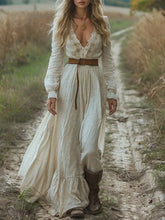 Deep V-Neck Long Sleeve Maxi Dress